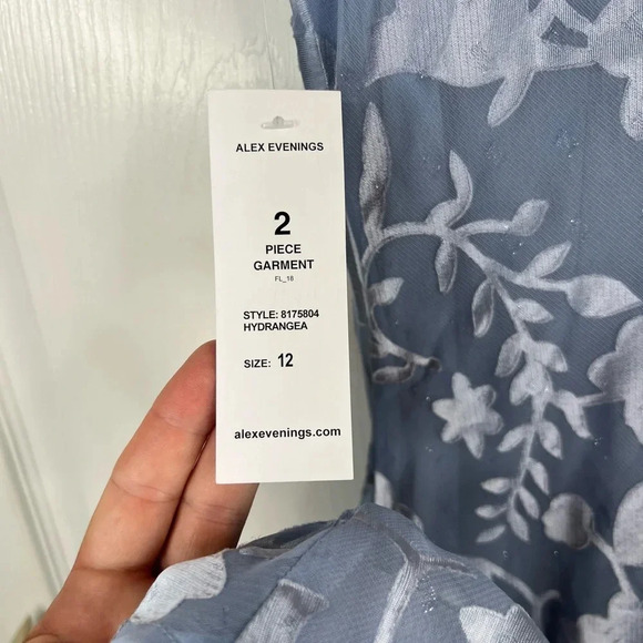 Alex Evenings Hydrangea Blue High-Low Gown V Neck with Jacket Sz 12 3/4 Sleeve - Picture 10 of 11